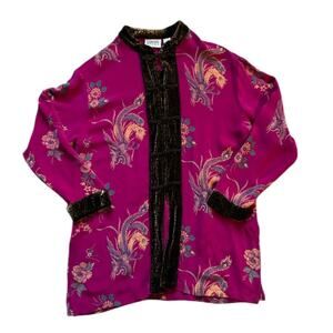 Vintage CHICOS Design Women/Teen Asian Floral Silk Velvet Kimono Jacket Size 1